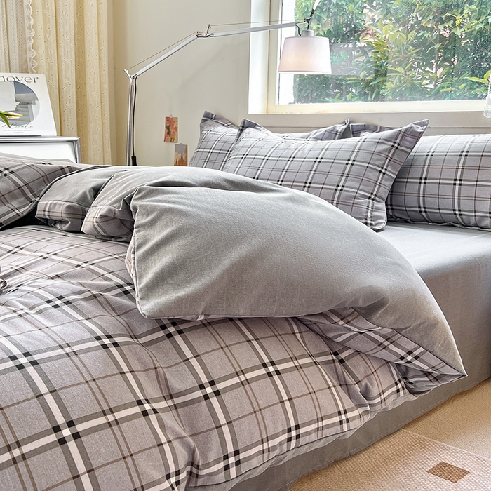 91家纺网 家纺一手货源 找家纺 品乐家纺 2024新款全棉生态棉印花磨毛四件套 宝莉格-灰