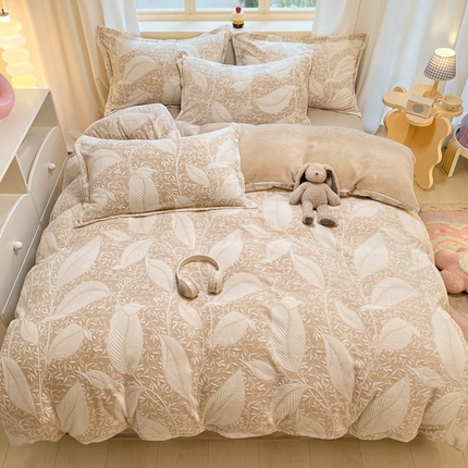 名兮家居 2024新款立体高克重加厚浮雕绒牛奶绒单被套 千叶-咖