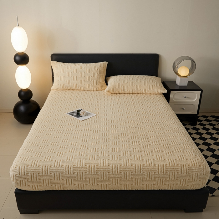 91家纺网 家纺一手货源 找家纺 欧邦 新款舒棉绒塔芙绒单品床笠可搭配同款被套 暖米杏