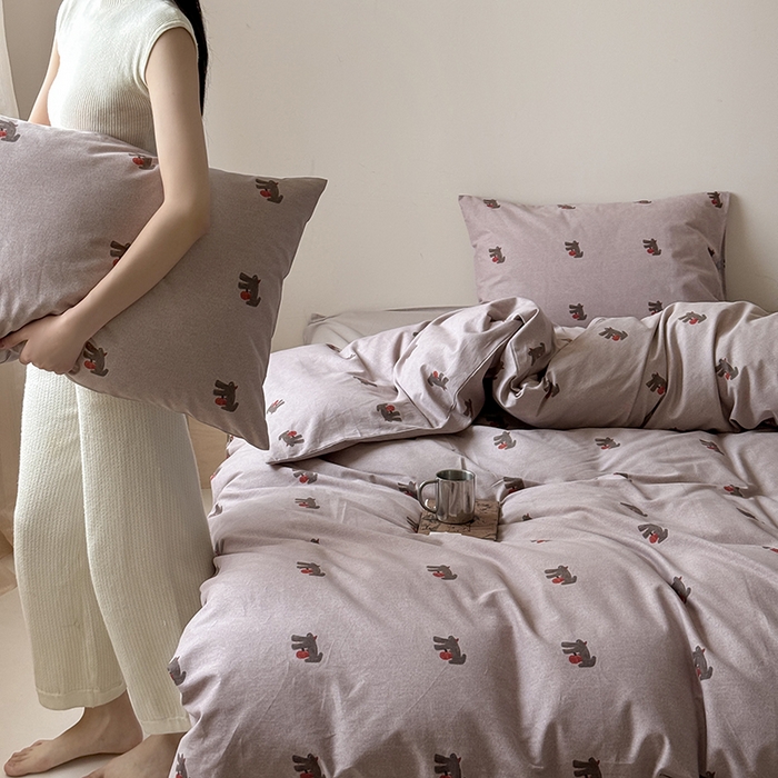 91家纺网 家纺一手货源 找家纺 （总）窝米 2024新款全棉磨毛简约卡通系列四件套