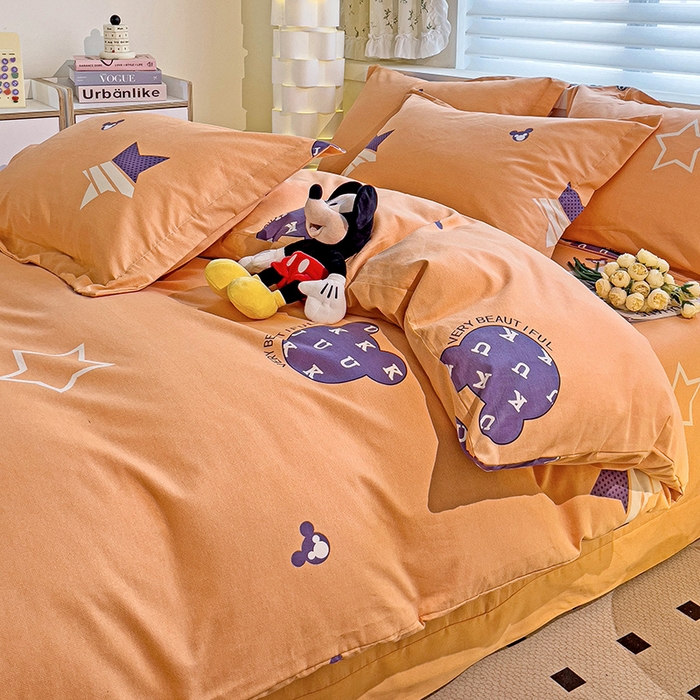 91家纺网 家纺一手货源 找家纺 品乐家纺 2024新款全棉生态棉印花磨毛四件套 潮流前线-桔