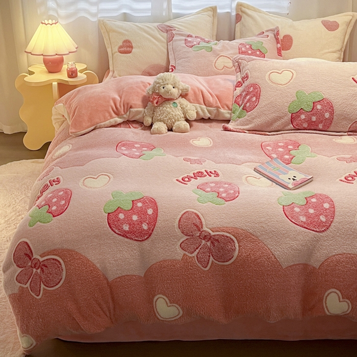 91家纺网 家纺一手货源 找家纺 韩巢家纺 2024新款加厚雪花绒印花四件套-风格一（提供卖家秀） 蝶雅