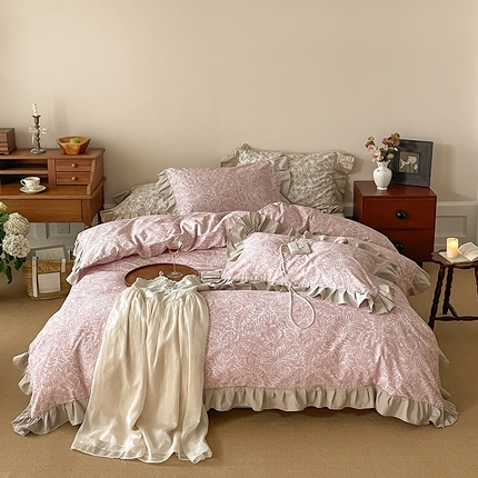 （总）窝米 2024新款全棉磨毛花边工艺款四件套