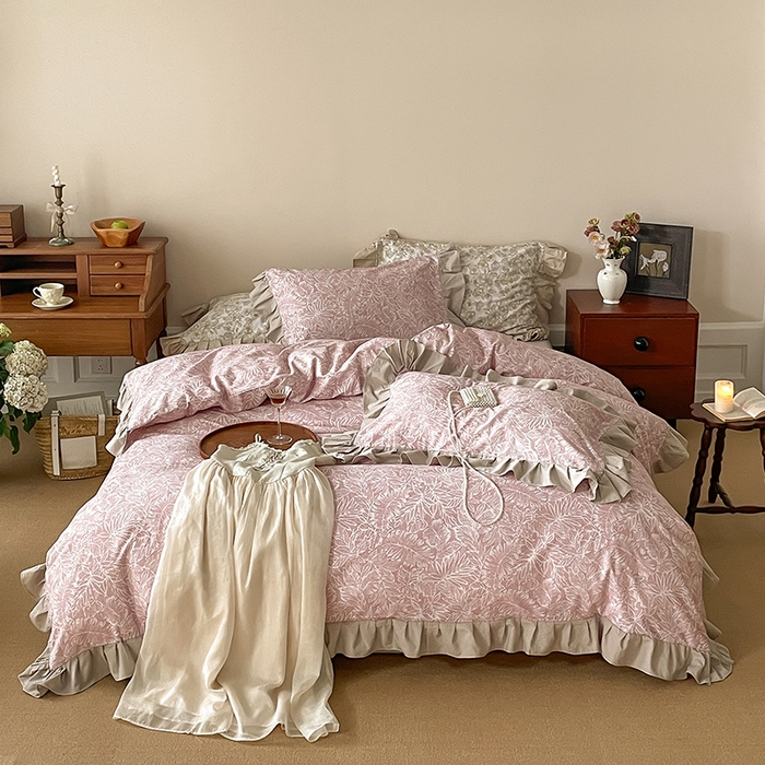 91家纺网 家纺一手货源 找家纺 （总）窝米 2024新款全棉磨毛花边工艺款四件套