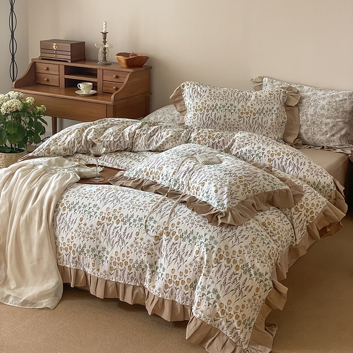 91家纺网 家纺一手货源 找家纺 窝米 2024新款全棉磨毛花边工艺款四件套 雷曼娜