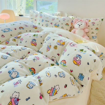 91家纺网 家纺一手货源 找家纺 （总）灰鲸 2025新款牛奶绒小清新印花四件套