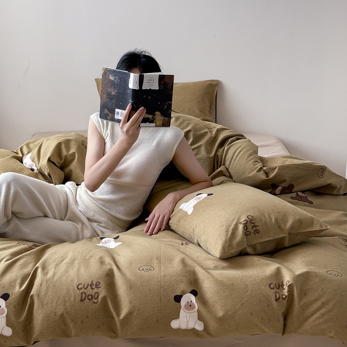 91家纺网 家纺一手货源 找家纺 窝米 2024新款全棉磨毛简约卡通系列四件套 快乐玩伴