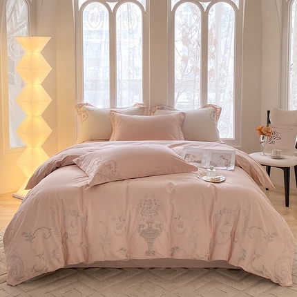 理想家家纺 2024新款全棉轻奢刺绣四件套-琉璃 琉璃-粉