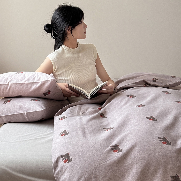 91家纺网 家纺一手货源 找家纺 （总）窝米 2024新款全棉磨毛简约卡通系列四件套