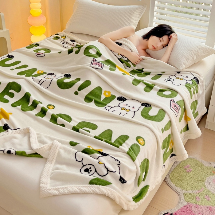 91家纺网 家纺一手货源 找家纺 千荨 2024新款亲肤舒适双面贝贝绒包边牛奶绒毛毯 贝贝绒-屁屁狗