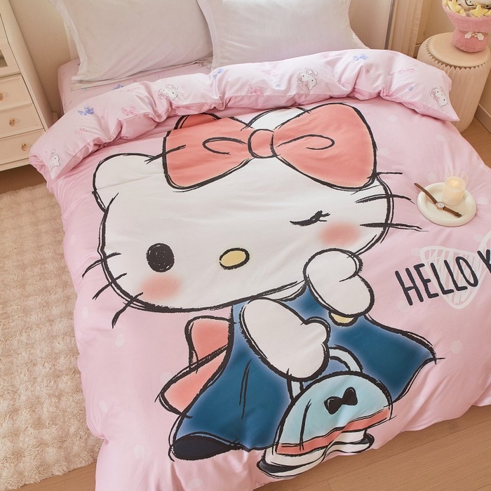 91家纺网 家纺一手货源 找家纺 蘭菲家纺 2024新款全棉大版卡通三丽鸥单品被套 摩卡-粉