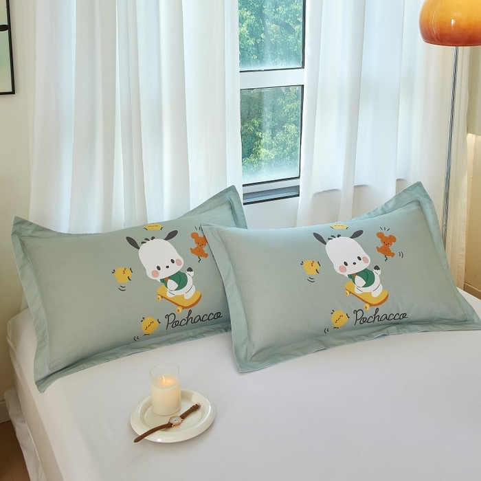 91家纺网 家纺一手货源 找家纺 蘭菲家纺 2024新款全棉大版卡通三丽鸥单品枕套 滑板恰恰