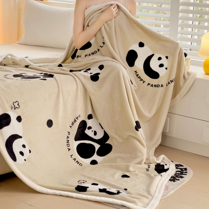 91家纺网 家纺一手货源 找家纺 千荨 2024新款亲肤舒适双面贝贝绒包边牛奶绒毛毯 贝贝绒-熊猫胖达