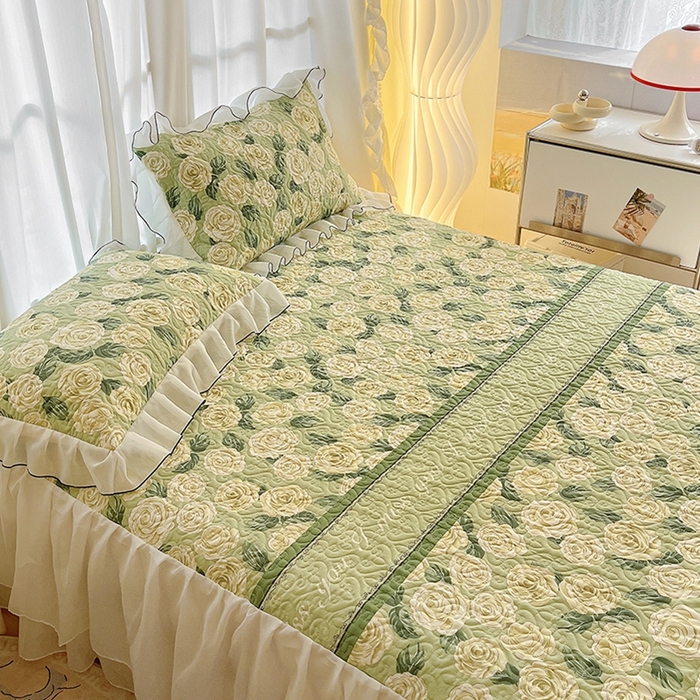 91家纺网 家纺一手货源 找家纺 易辰美 2025新款亲肤舒适印花夹棉公主风床裙 椿茶