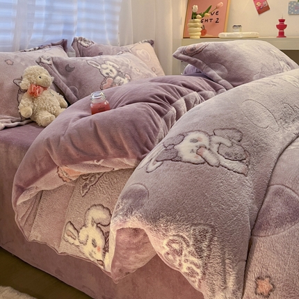 韩巢家纺 2024新款加厚雪花绒印花单件被套-风格一（提供卖家秀 ） 爱心兔(紫)
