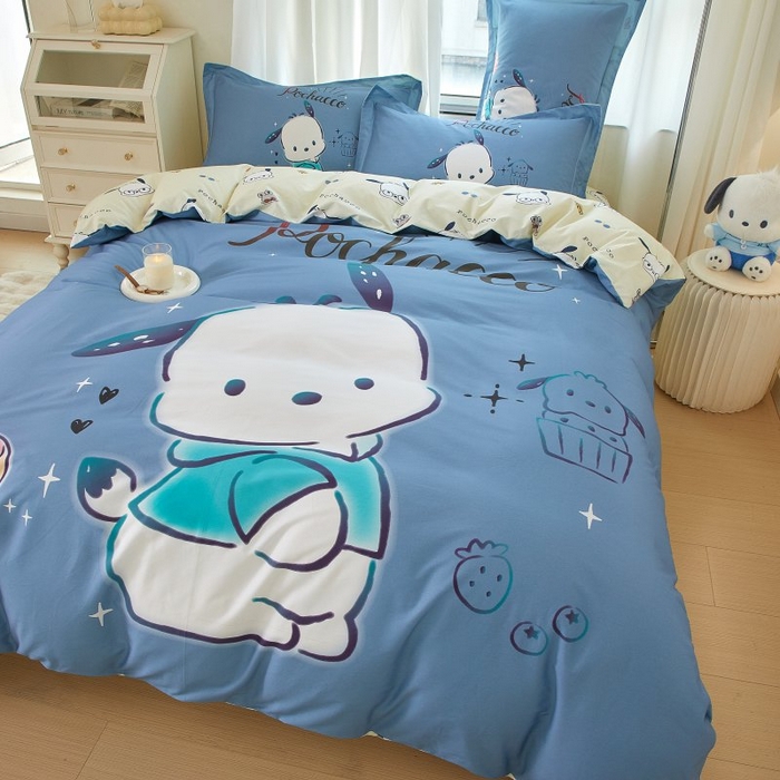 91家纺网 家纺一手货源 找家纺 蘭菲家纺 2024新款全棉大版卡通三丽鸥四件套 恰恰-灰