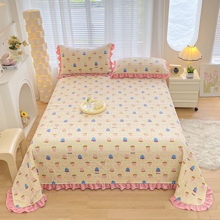 91家纺网 家纺一手货源 找家纺 （总）梦精灵家纺 2025新款牛奶绒花边绗缝工艺印花单床盖