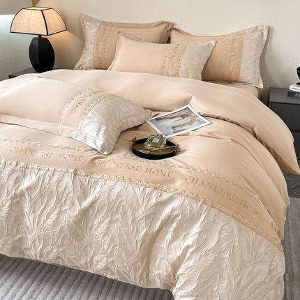 花愿（原花纪） 2025新款水洗棉立体浮雕提花拼色四件套-艾米娅 奶茶