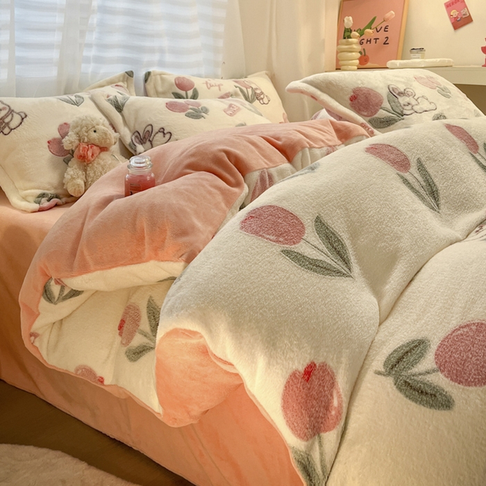 91家纺网 家纺一手货源 找家纺 韩巢家纺 2024新款加厚雪花绒印花四件套-风格一（提供卖家秀） 郁金香