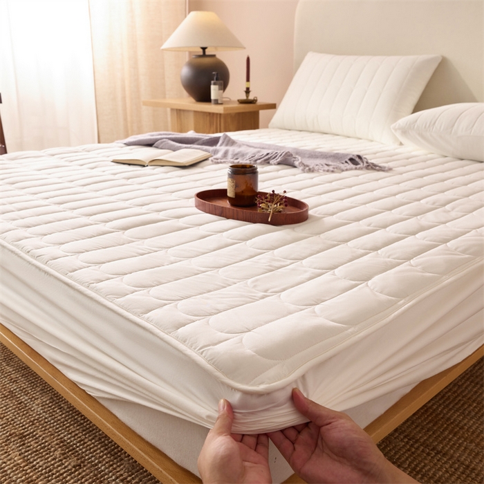 91家纺网 家纺一手货源 找家纺 三味舒屋 2024新款加高全棉夹棉床笠系列 波光白