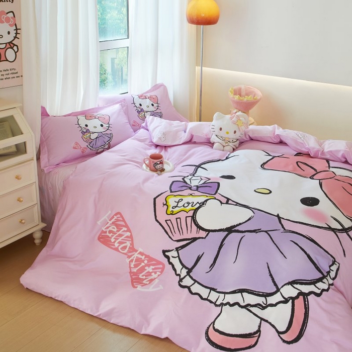 91家纺网 家纺一手货源 找家纺 蘭菲家纺 2024新款全棉大版卡通三丽鸥四件套 咪咪