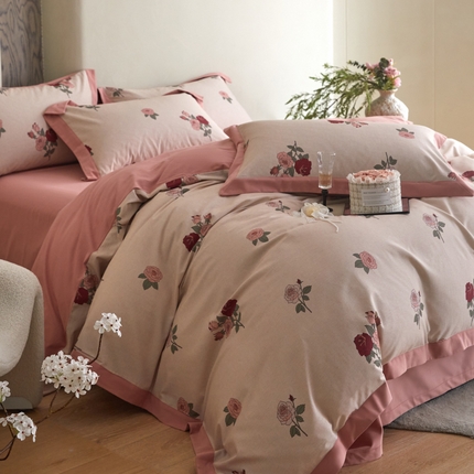 91家纺网 家纺一手货源 找家纺 （总）薏思家纺 2025新款磨毛大飞边工艺四件套-海棠依旧系列