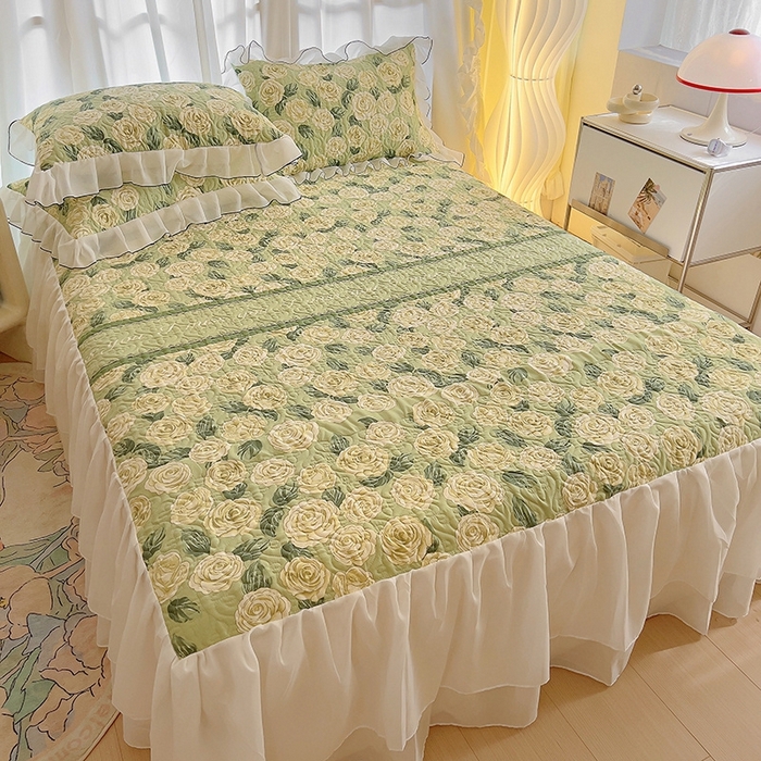 91家纺网 家纺一手货源 找家纺 易辰美 2025新款亲肤舒适印花夹棉公主风床裙 椿茶