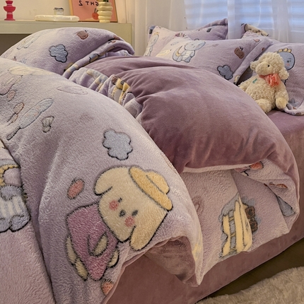 91家纺网 家纺一手货源 找家纺 韩巢家纺 2024新款加厚雪花绒印花四件套-风格一（提供卖家秀） 童趣乐园