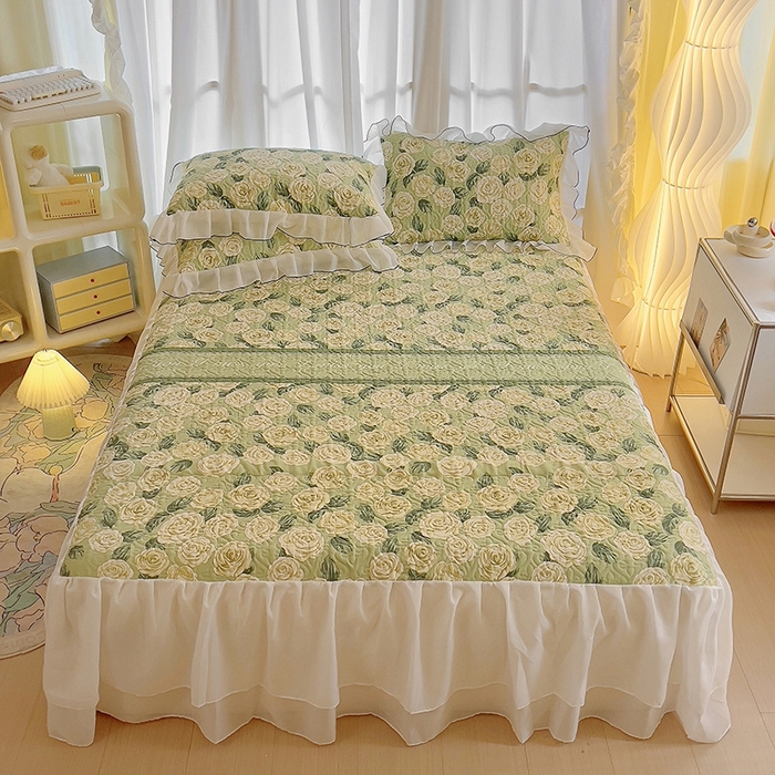 91家纺网 家纺一手货源 找家纺 易辰美 2025新款亲肤舒适印花夹棉公主风床裙 椿茶