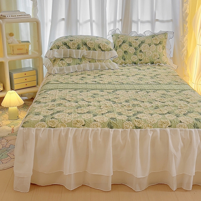 91家纺网 家纺一手货源 找家纺 易辰美 2025新款亲肤舒适印花夹棉公主风床裙 椿茶