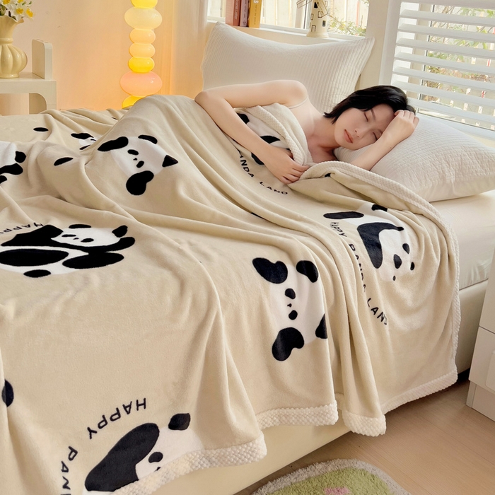 91家纺网 家纺一手货源 找家纺 千荨 2024新款亲肤舒适双面贝贝绒包边牛奶绒毛毯 贝贝绒-熊猫胖达