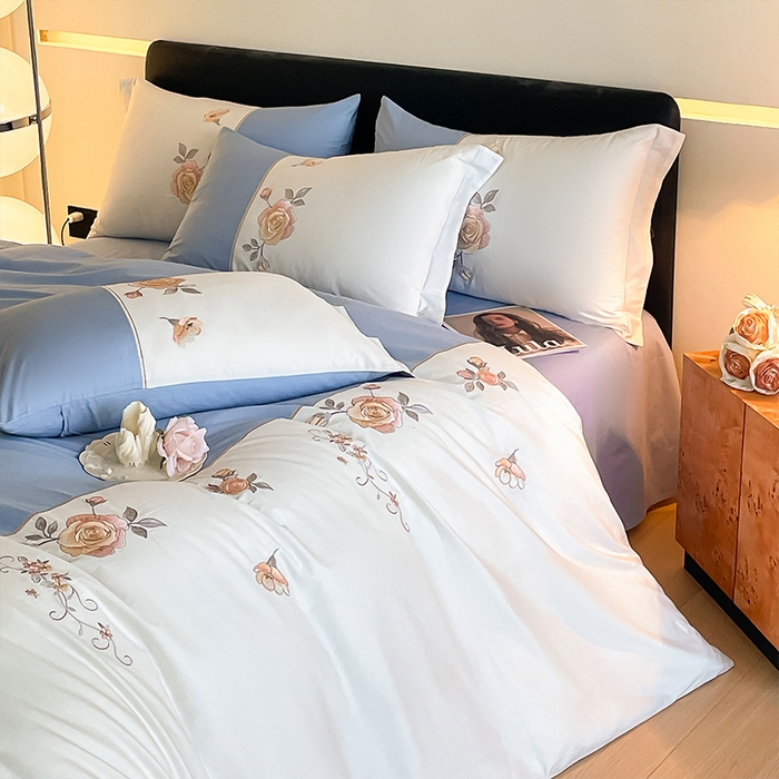 91家纺网 家纺一手货源 找家纺 理想家家纺 2024新款全棉轻奢刺绣四件套-芳华 芳华-蓝