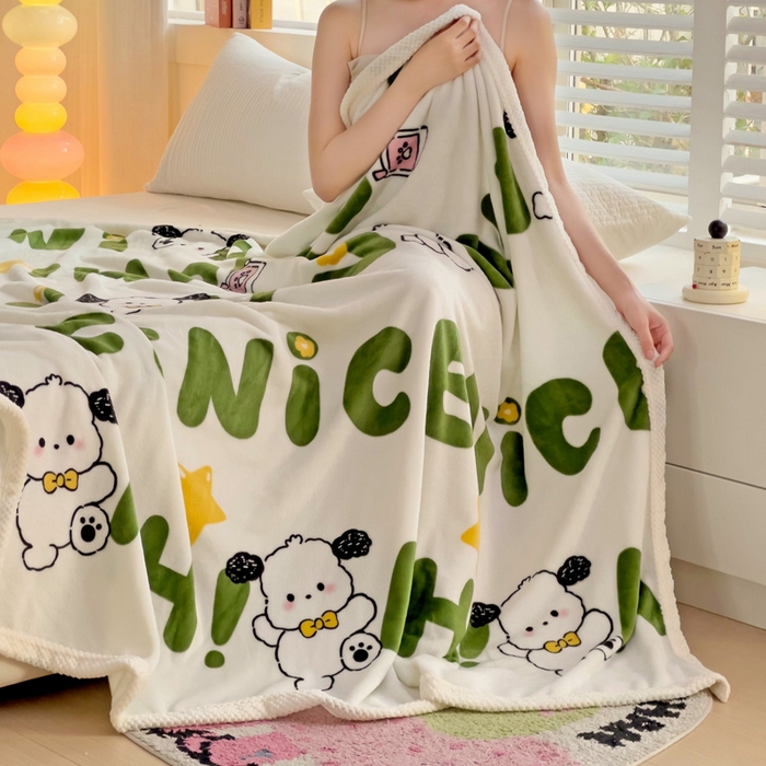 91家纺网 家纺一手货源 找家纺 千荨 2024新款亲肤舒适双面贝贝绒包边牛奶绒毛毯 贝贝绒-屁屁狗