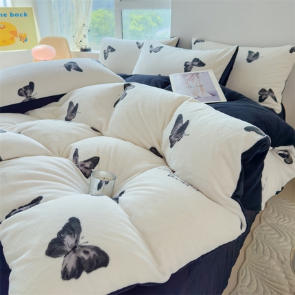 91家纺网 家纺一手货源 找家纺 灰鲸 2025新款牛奶绒小清新印花四件套 温妮莎