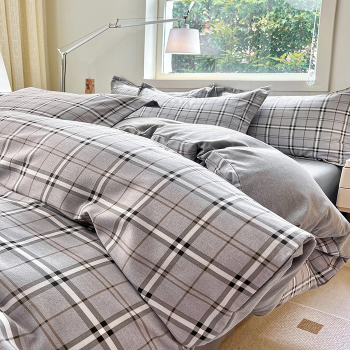 91家纺网 家纺一手货源 找家纺 品乐家纺 2024新款全棉生态棉印花磨毛四件套 宝莉格-灰