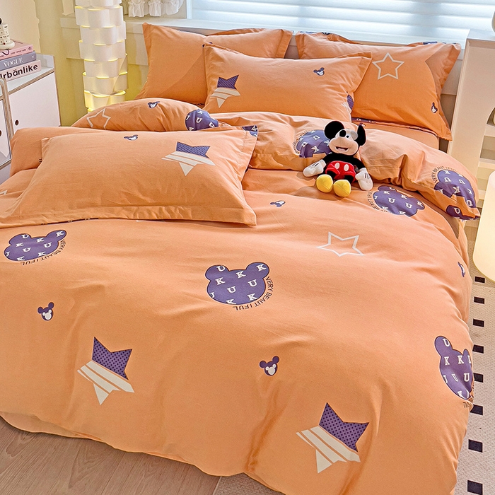 91家纺网 家纺一手货源 找家纺 品乐家纺 2024新款全棉生态棉印花磨毛四件套 潮流前线-桔