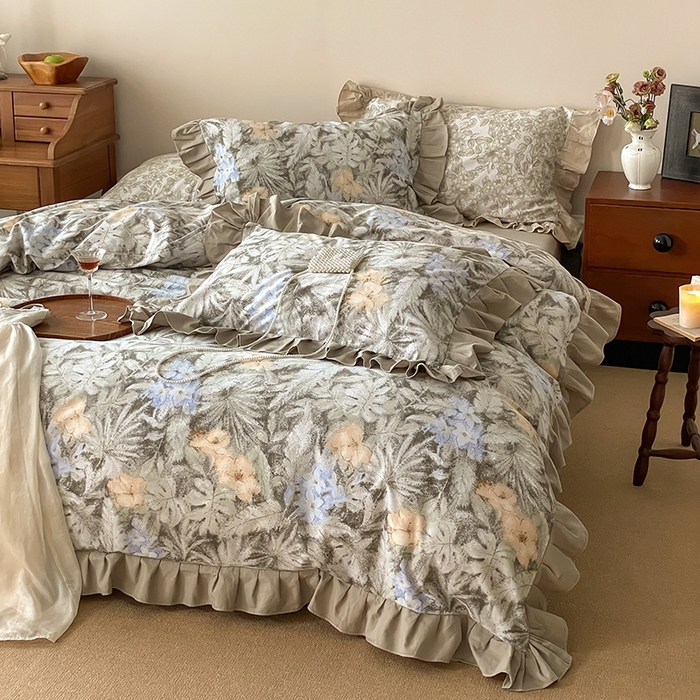 91家纺网 家纺一手货源 找家纺 窝米 2024新款全棉磨毛花边工艺款四件套 秋雅