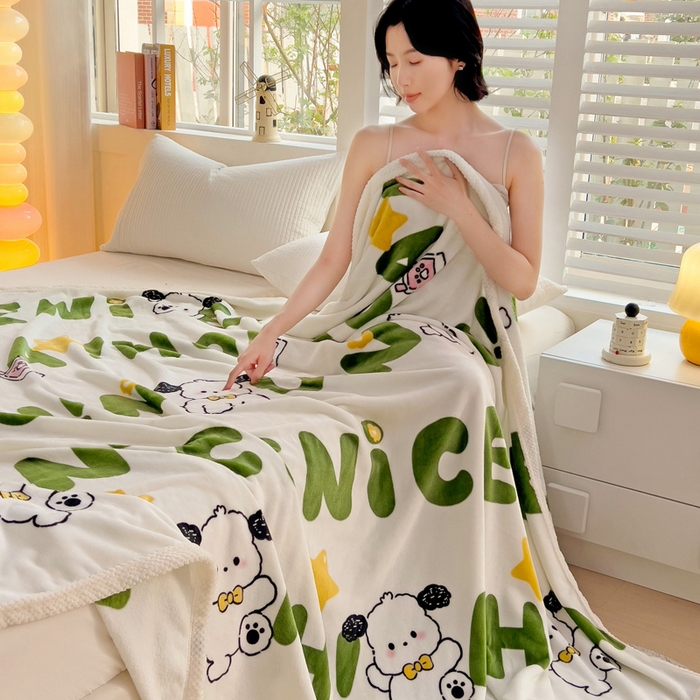 91家纺网 家纺一手货源 找家纺 千荨 2024新款亲肤舒适双面贝贝绒包边牛奶绒毛毯 贝贝绒-屁屁狗