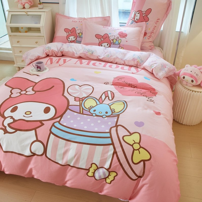 91家纺网 家纺一手货源 找家纺 蘭菲家纺 2024新款全棉大版卡通三丽鸥四件套 收礼物