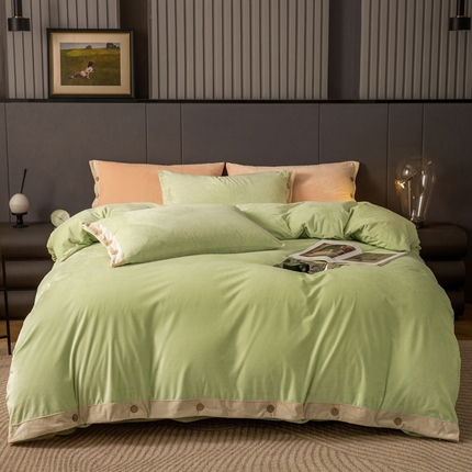 91家纺网 家纺一手货源 找家纺 库里梦家纺 2024新款纽扣款婴儿绒保暖四件套 罗拉-绿