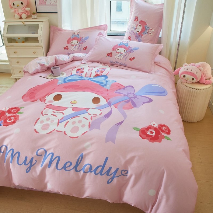 91家纺网 家纺一手货源 找家纺 蘭菲家纺 2024新款全棉大版卡通三丽鸥四件套 呆萌