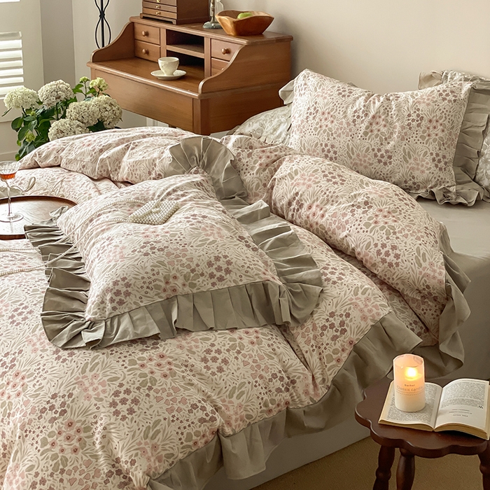 91家纺网 家纺一手货源 找家纺 窝米 2024新款全棉磨毛花边工艺款四件套 恬爱