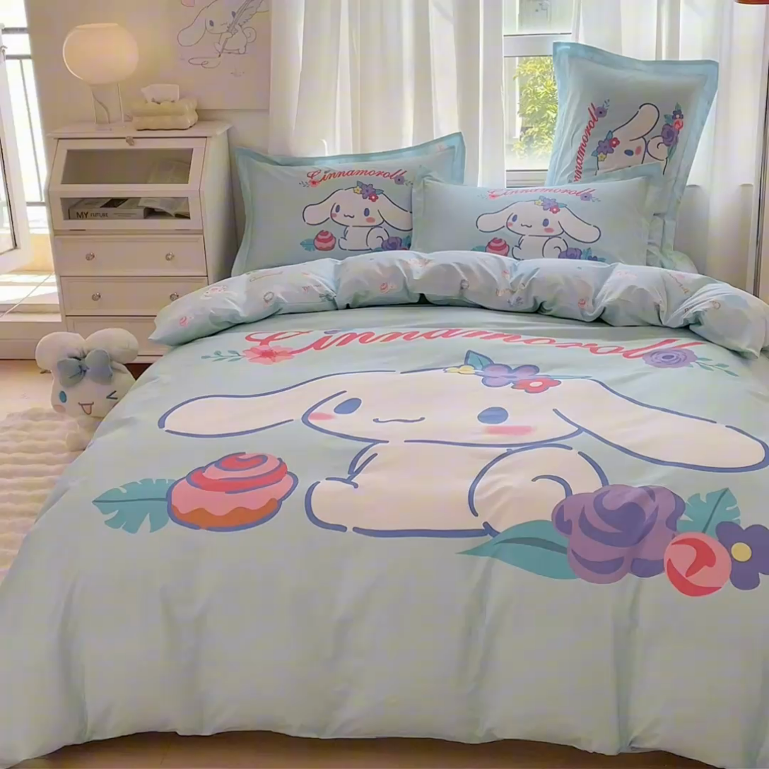 91家纺网 家纺一手货源 找家纺 蘭菲家纺 2024新款全棉大版卡通三丽鸥四件套 泡芙