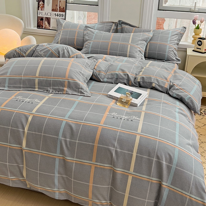 91家纺网 家纺一手货源 找家纺 品乐家纺 2024新款全棉生态棉印花磨毛四件套 波士顿-灰