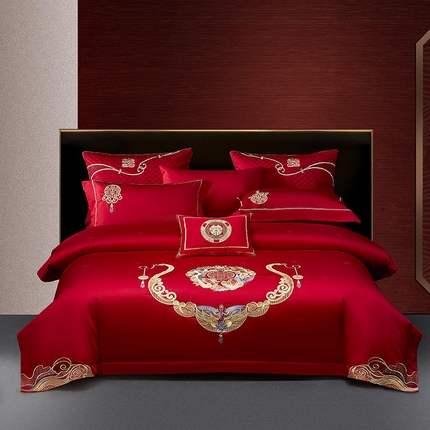 91家纺网 家纺一手货源 找家纺 （总）高大尚 2025新品长绒棉提花唯美复古中式刺绣轻奢系列婚庆款多件套