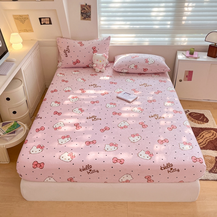 91家纺网 家纺一手货源 找家纺 （总）2024新款厚实保暖牛奶绒三丽鸥单品床笠床单