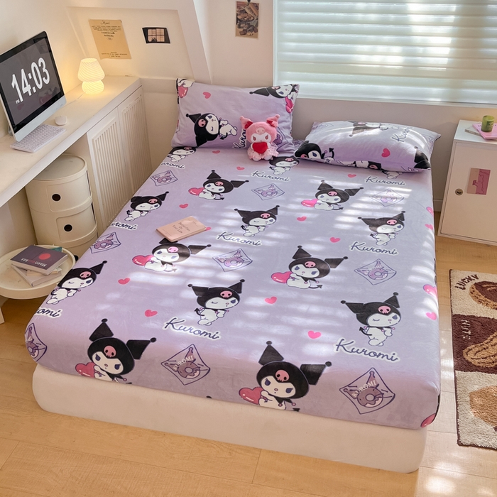 91家纺网 家纺一手货源 找家纺 2024新款厚实保暖牛奶绒三丽鸥单品床笠床单 绒-X梦幻库洛米