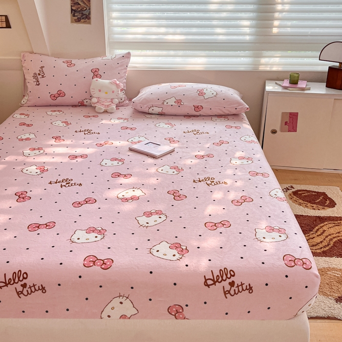 91家纺网 家纺一手货源 找家纺 （总）2024新款厚实保暖牛奶绒三丽鸥单品床笠床单