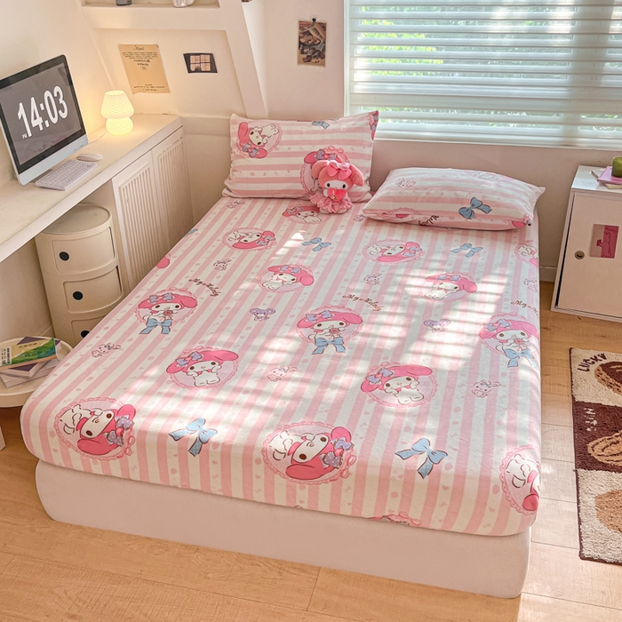 91家纺网 家纺一手货源 找家纺 2024新款厚实保暖牛奶绒三丽鸥单品床笠床单 绒-X粉梦美乐蒂