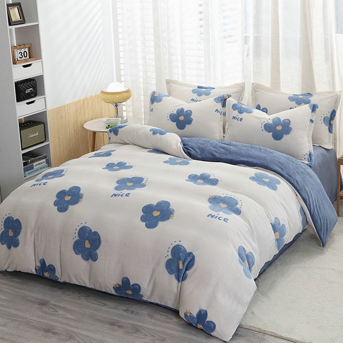 91家纺网 家纺一手货源 找家纺 2024新款加厚保暖小清新小版牛奶绒四件套 花韵